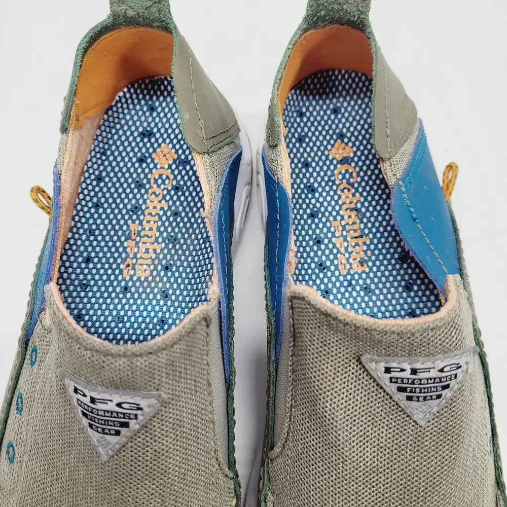 Columbia PFG Bahama Vent Relaxed Men's 7 Olive Green Blue Orange Slip On Boat